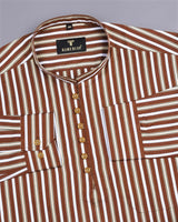 Hickory Brown Multicolor Striped Cotton Shirt Style Kurta