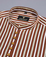 Hickory Brown Multicolor Striped Cotton Shirt Style Kurta