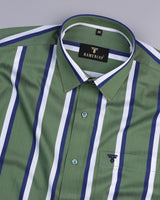 Chicory Green With Blue Twill Striped Premium Cotton Shirt