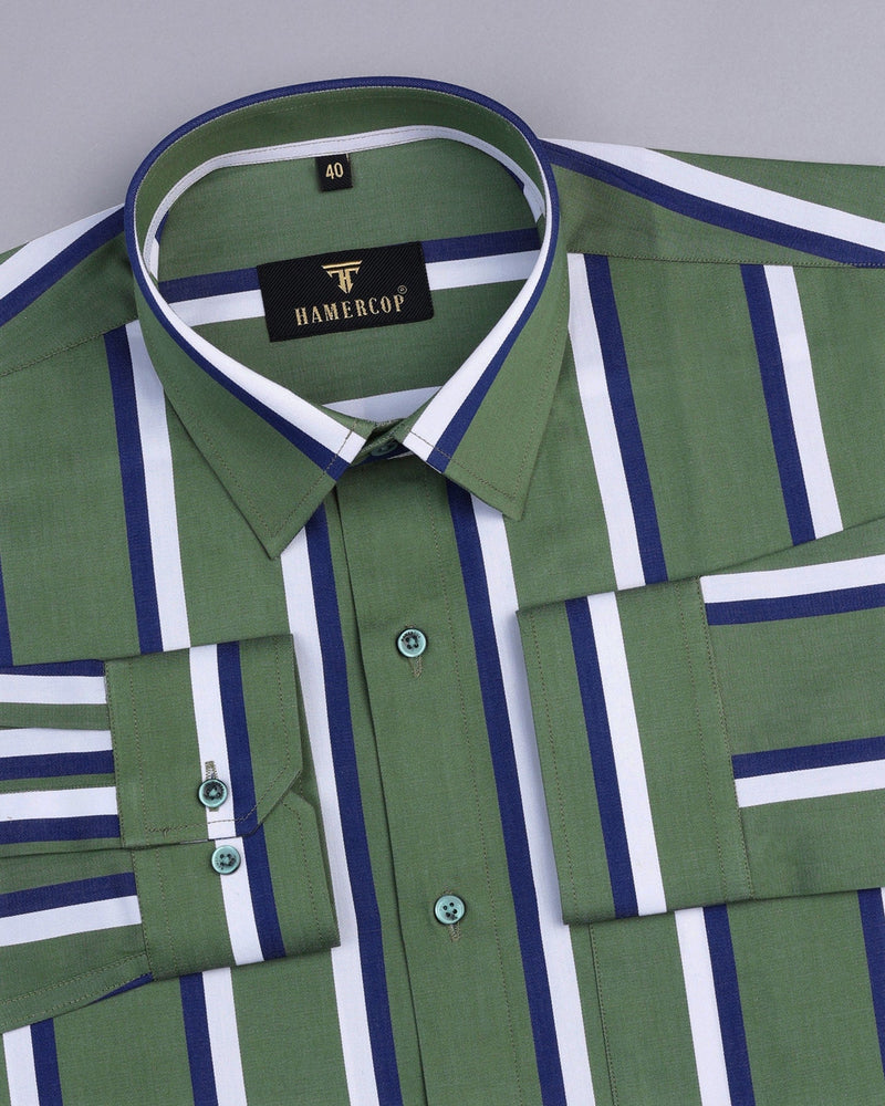 Chicory Green With Blue Twill Striped Premium Cotton Shirt