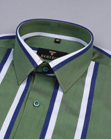 Chicory Green With Blue Twill Striped Premium Cotton Shirt