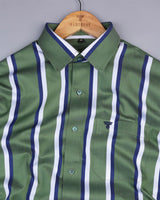 Chicory Green With Blue Twill Striped Premium Cotton Shirt