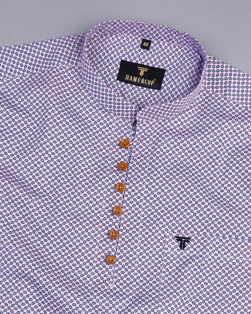 Lilac Purple With Blue Printed Poplin Shirt Style Kurta