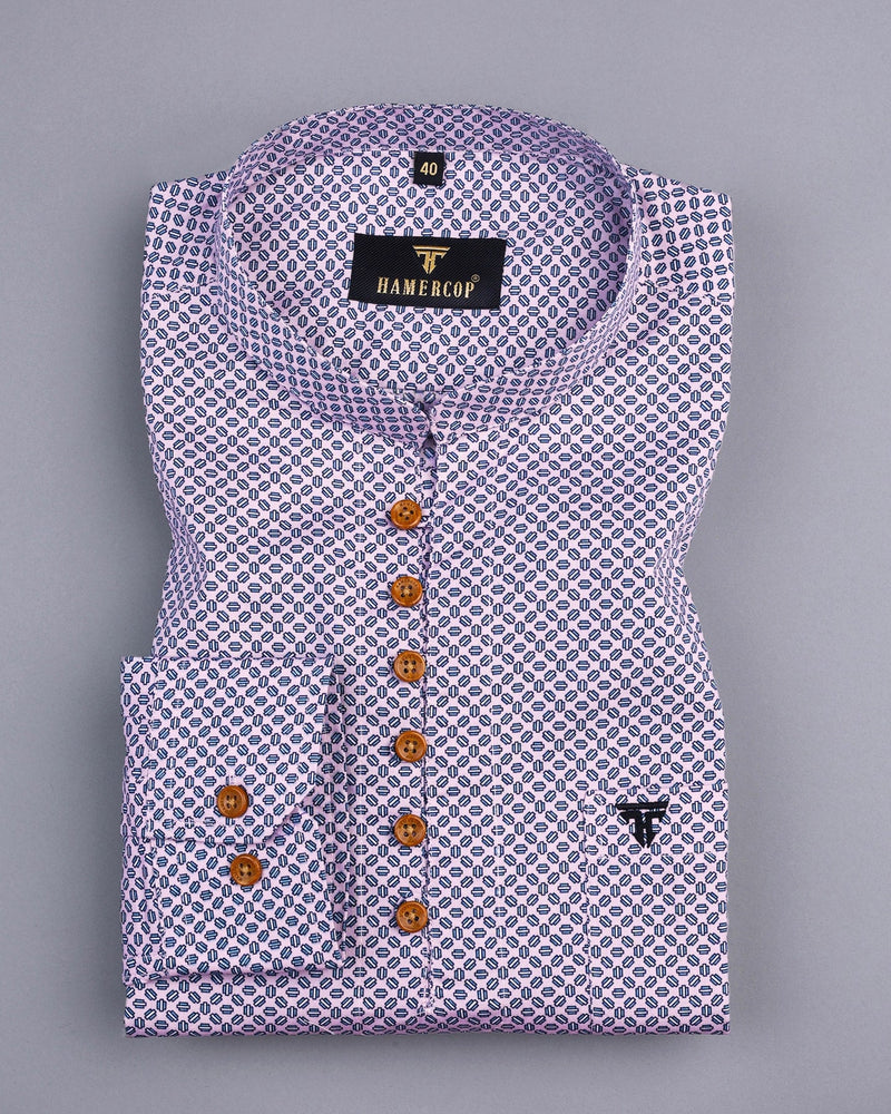 Lilac Purple With Blue Printed Poplin Shirt Style Kurta