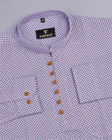 Lilac Purple With Blue Printed Poplin Shirt Style Kurta