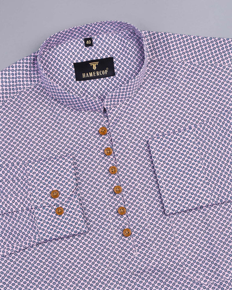 Lilac Purple With Blue Printed Poplin Shirt Style Kurta