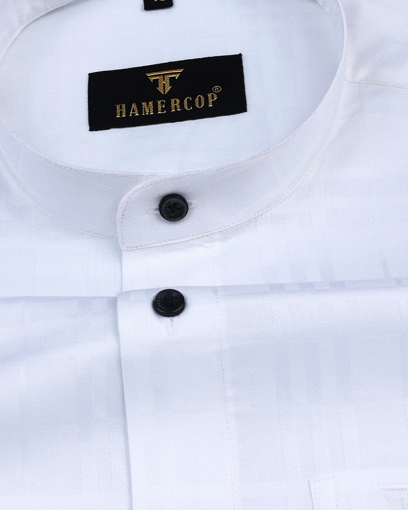 Duck White Self Checked Premium Jacquard Dobby Cotton Shirt