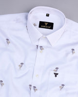 White Mashroom Printed Jacquard Gizza Cotton Shirt