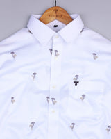 White Mashroom Printed Jacquard Gizza Cotton Shirt