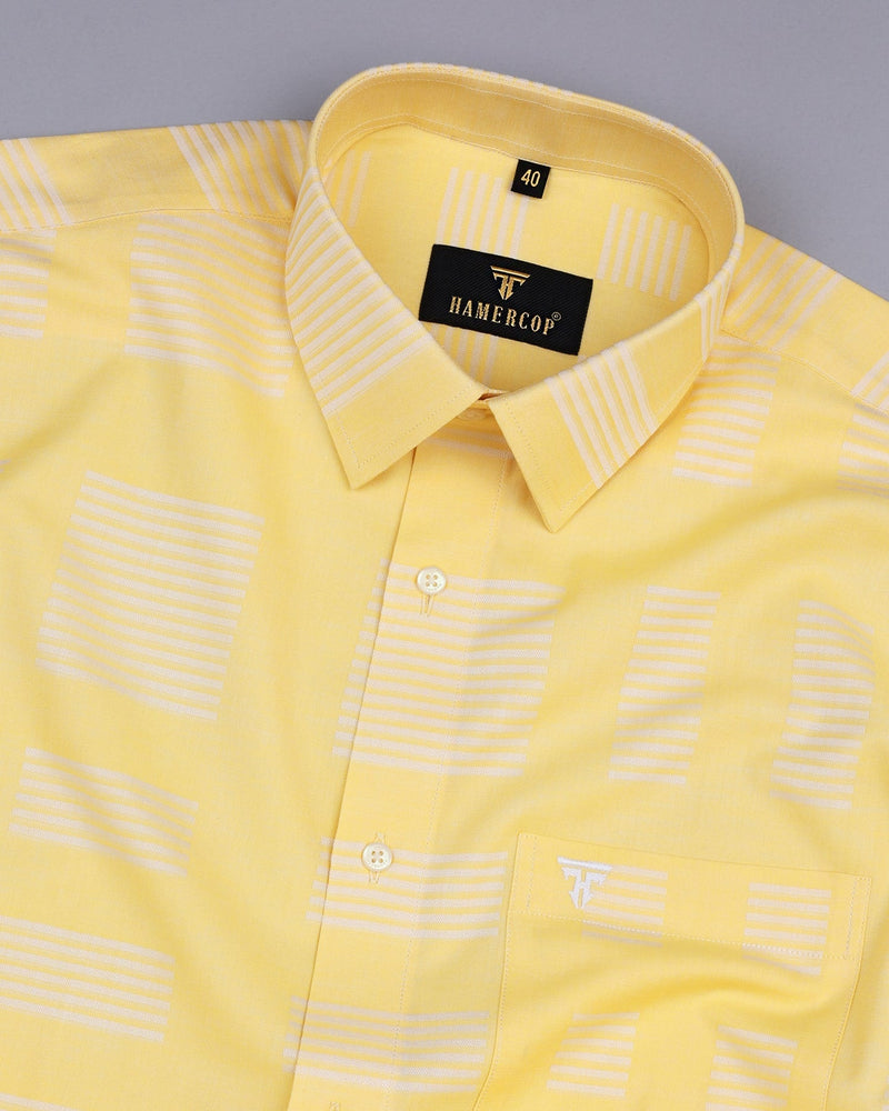 Yovel Yellow With Box Pattern Premium Cotton Shirt