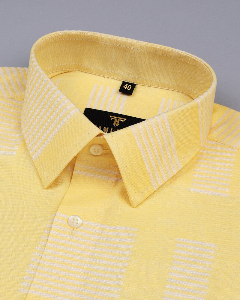 Yovel Yellow With Box Pattern Premium Cotton Shirt