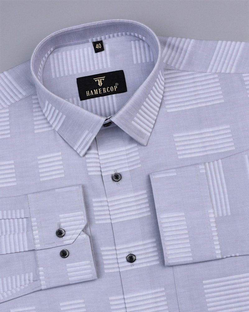 Yovel Gray With Box Pattern Premium Cotton Shirt