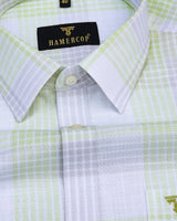 Green Pumpkin With Gray Check White Linen Cotton Shirt