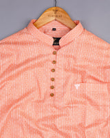 Orange Geometrical Designer Printed Linen Shirt Style Kurta