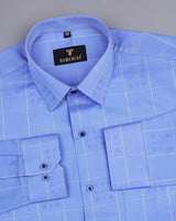 Ruber Blue With yellow Jacquard Check Premium Gizza Shirt