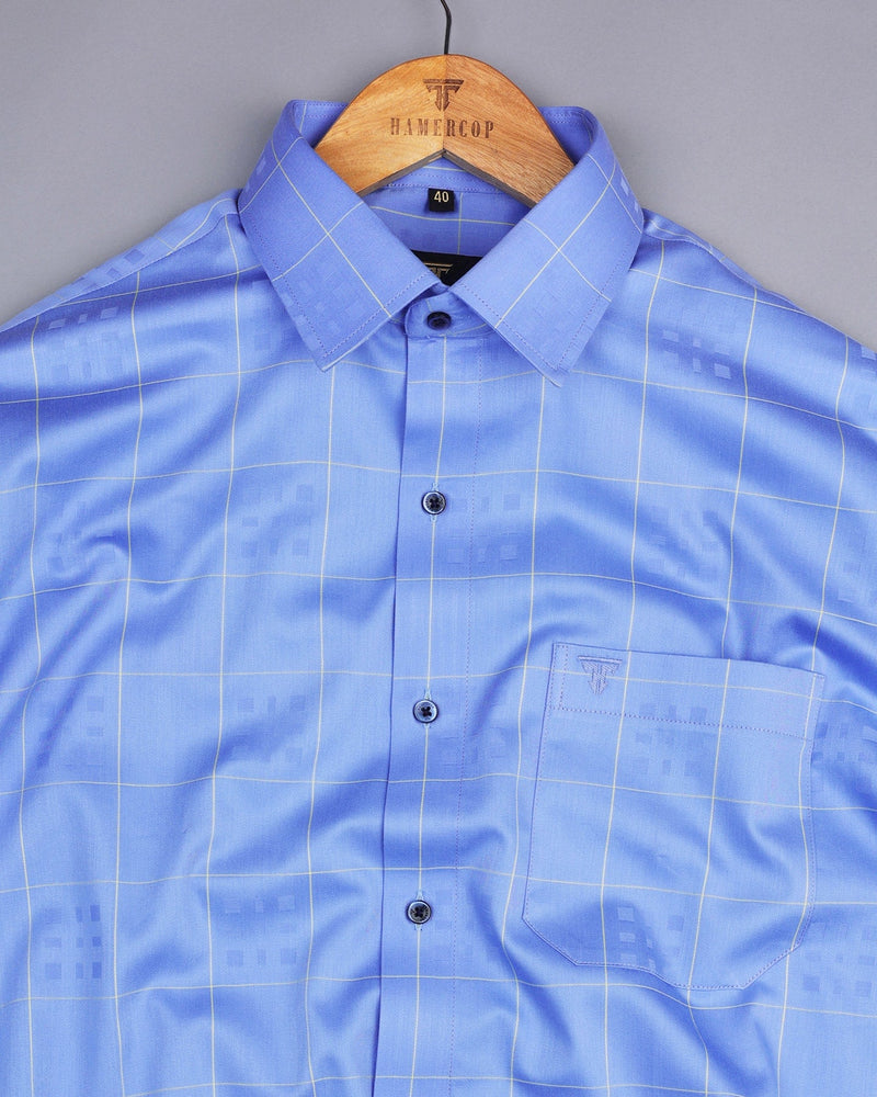 Ruber Blue With yellow Jacquard Check Premium Gizza Shirt