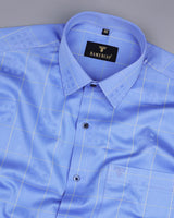 Ruber Blue With yellow Jacquard Check Premium Gizza Shirt