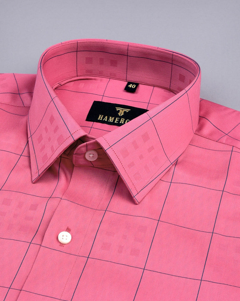 Ruber Pink With Grey Jacquard Check Premium Gizza Shirt