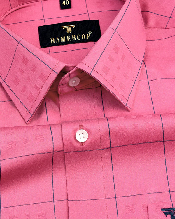 Ruber Pink With Grey Jacquard Check Premium Gizza Shirt