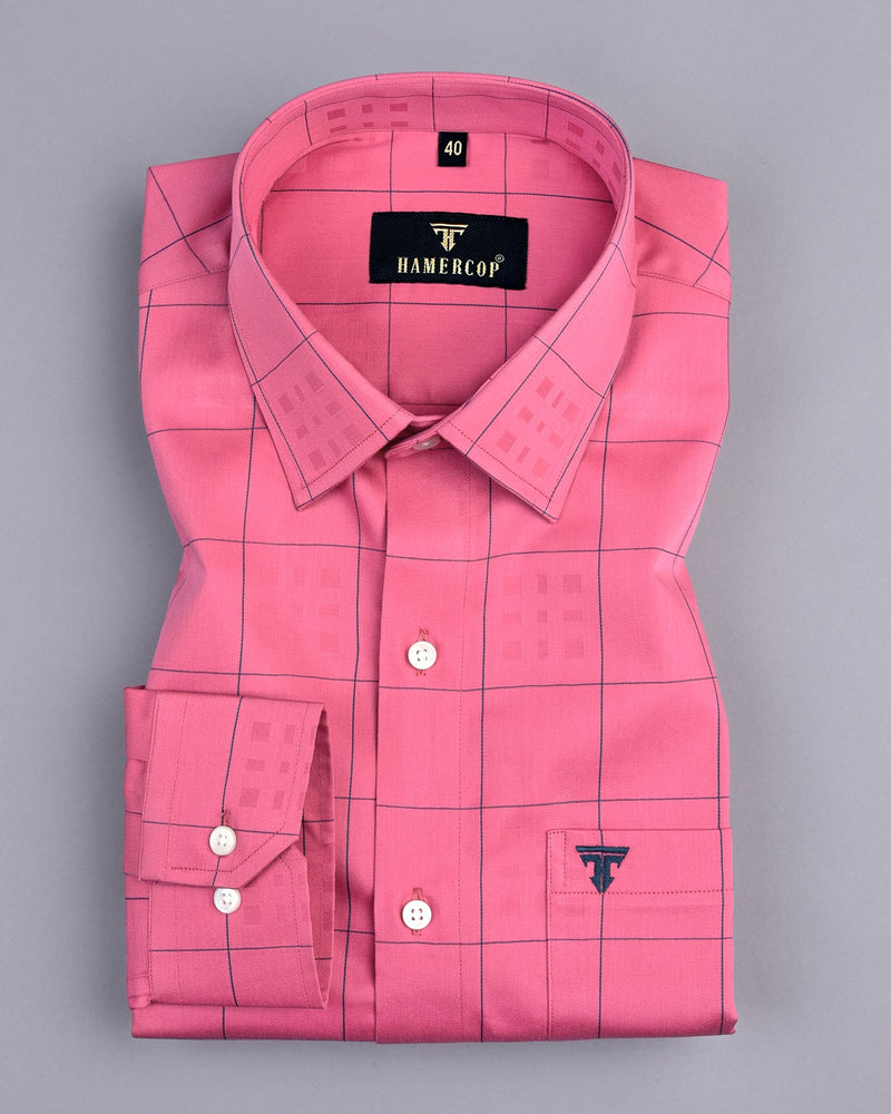 Ruber Pink With Grey Jacquard Check Premium Gizza Shirt