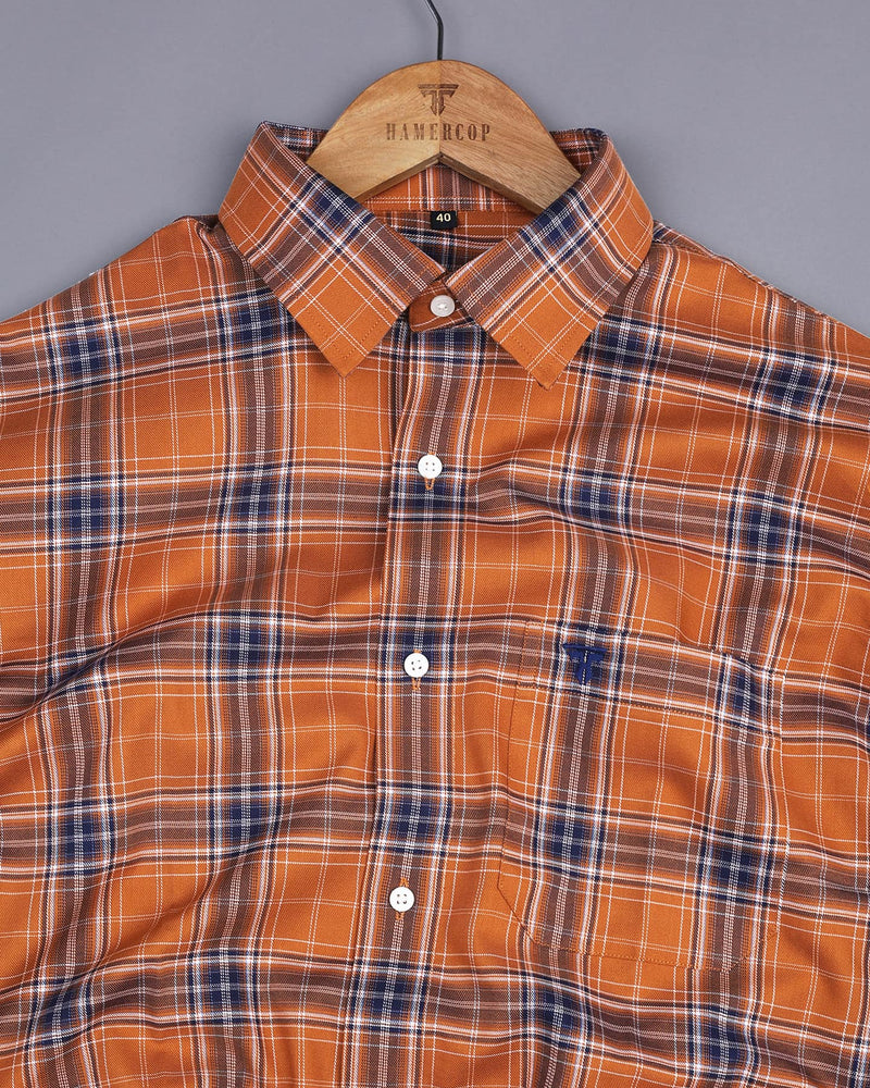 Yucon Brown With Blue Twill Check Premium Cotton Shirt