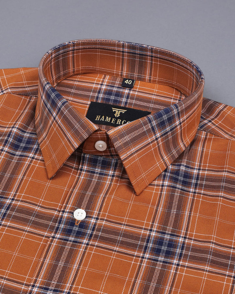 Yucon Brown With Blue Twill Check Premium Cotton Shirt