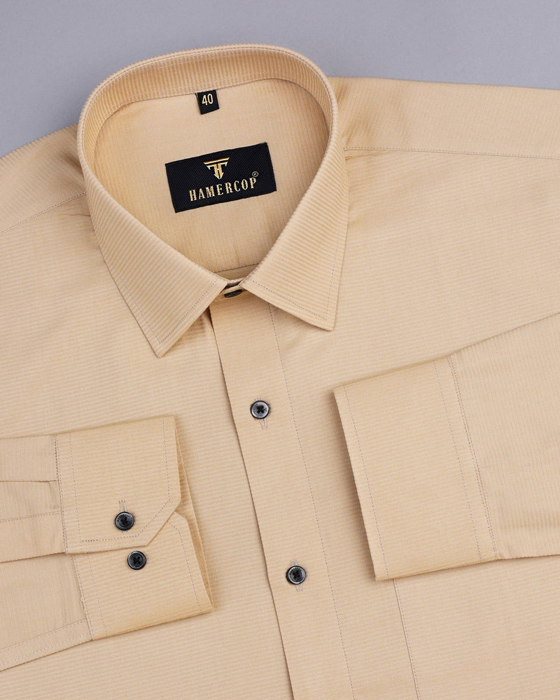 Hilton Cream Self Weft Stripe Dobby Cotton Solid Shirt