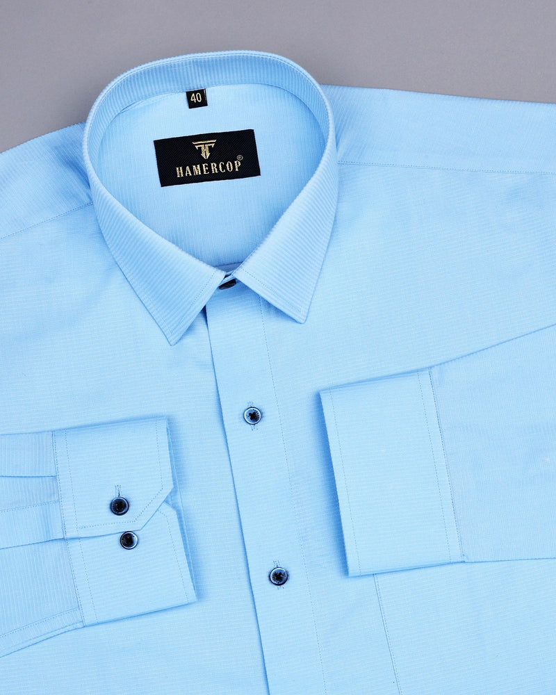 Hilton SkyBlue Self Weft Stripe Dobby Cotton Solid Shirt