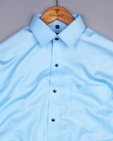 Hilton SkyBlue Self Weft Stripe Dobby Cotton Solid Shirt