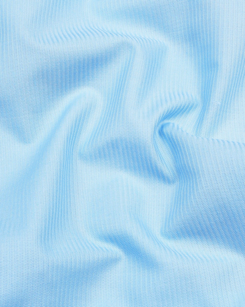 Hilton SkyBlue Self Weft Stripe Dobby Cotton Solid Shirt