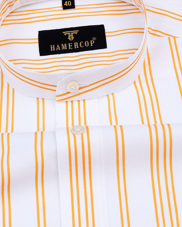 White Zimpai With Yellow Stripe Premium Cotton Shirt