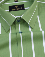 Broccoli Green And White Broad Stripe Premium Cotton Shirt