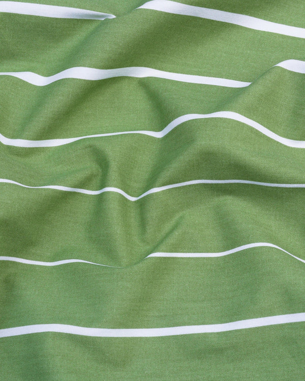 Broccoli Green And White Broad Stripe Premium Cotton Shirt