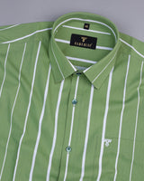 Broccoli Green And White Broad Stripe Premium Cotton Shirt