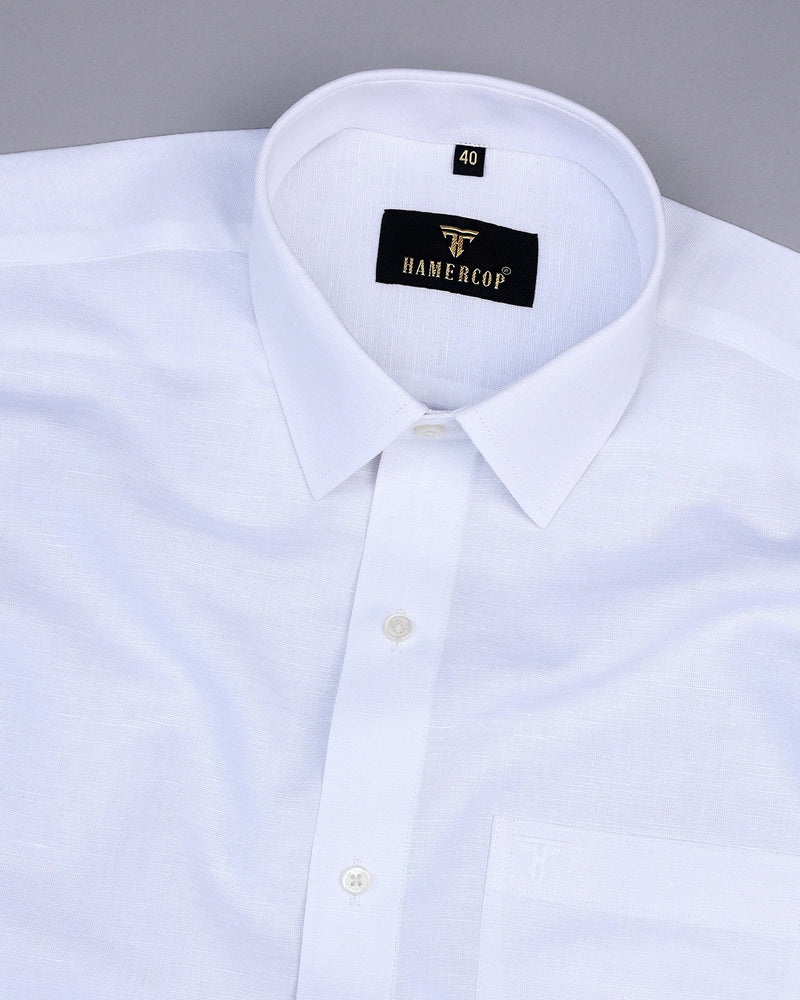 White Solid Linen Cotton Formal Shirt