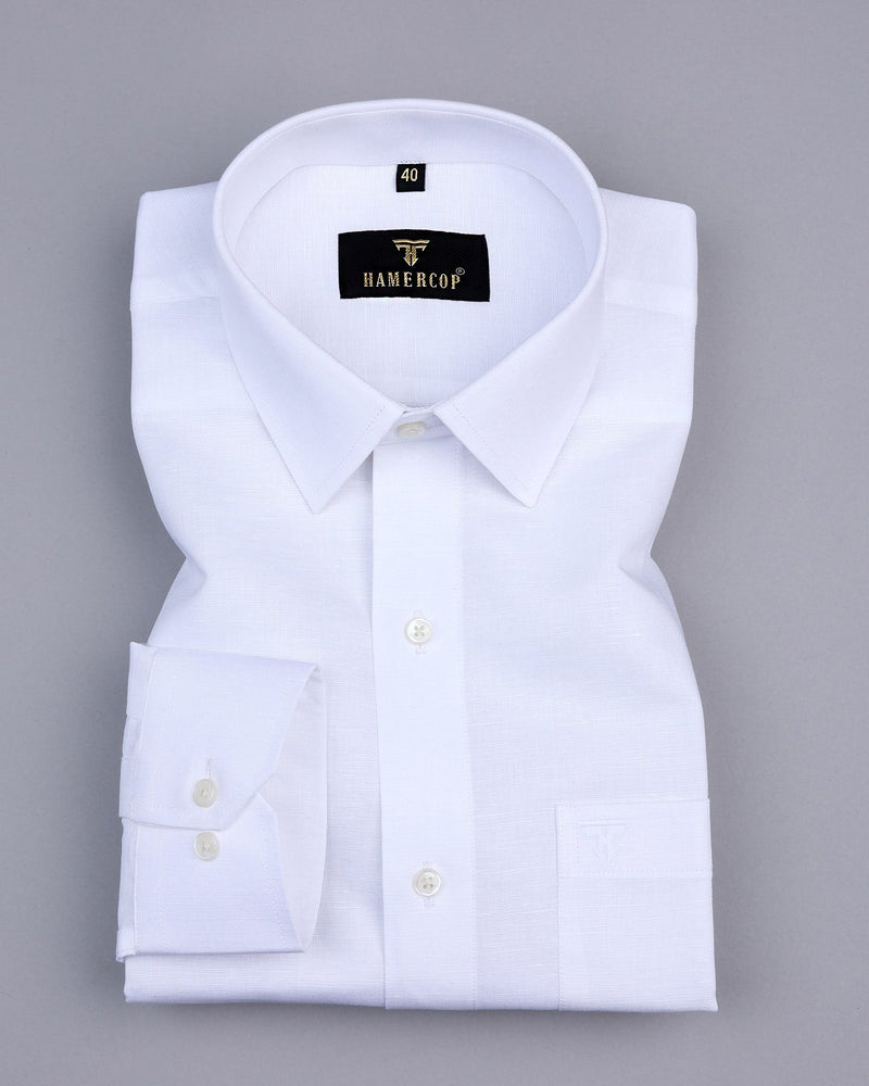 White Solid Linen Cotton Formal Shirt