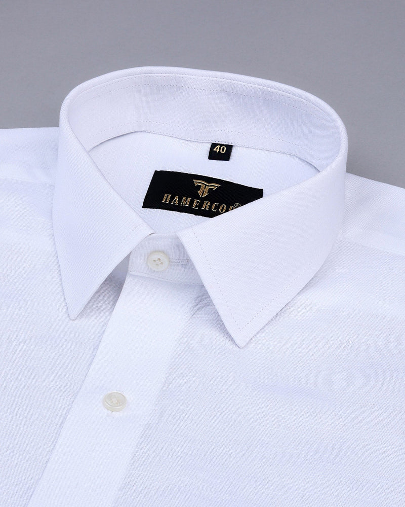 White Solid Linen Cotton Formal Shirt