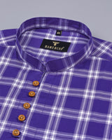 Dexter Blue With White Twill Check Cotton Shirt Style Kurta