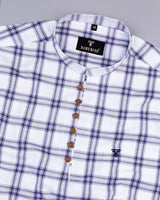 Dexter White With Blue Twill Check Cotton Shirt Style Kurta