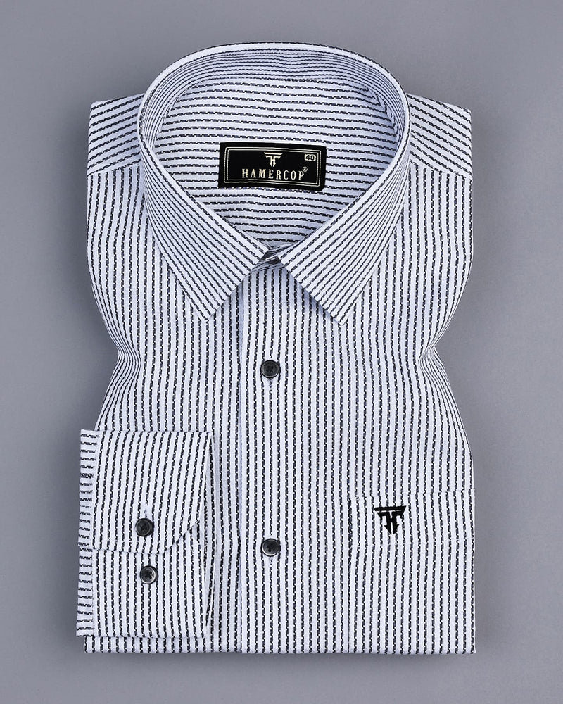 Norwich Black With White Dobby  Stripe Cotton Shirt