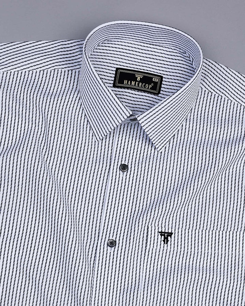 Norwich Black With White Dobby  Stripe Cotton Shirt