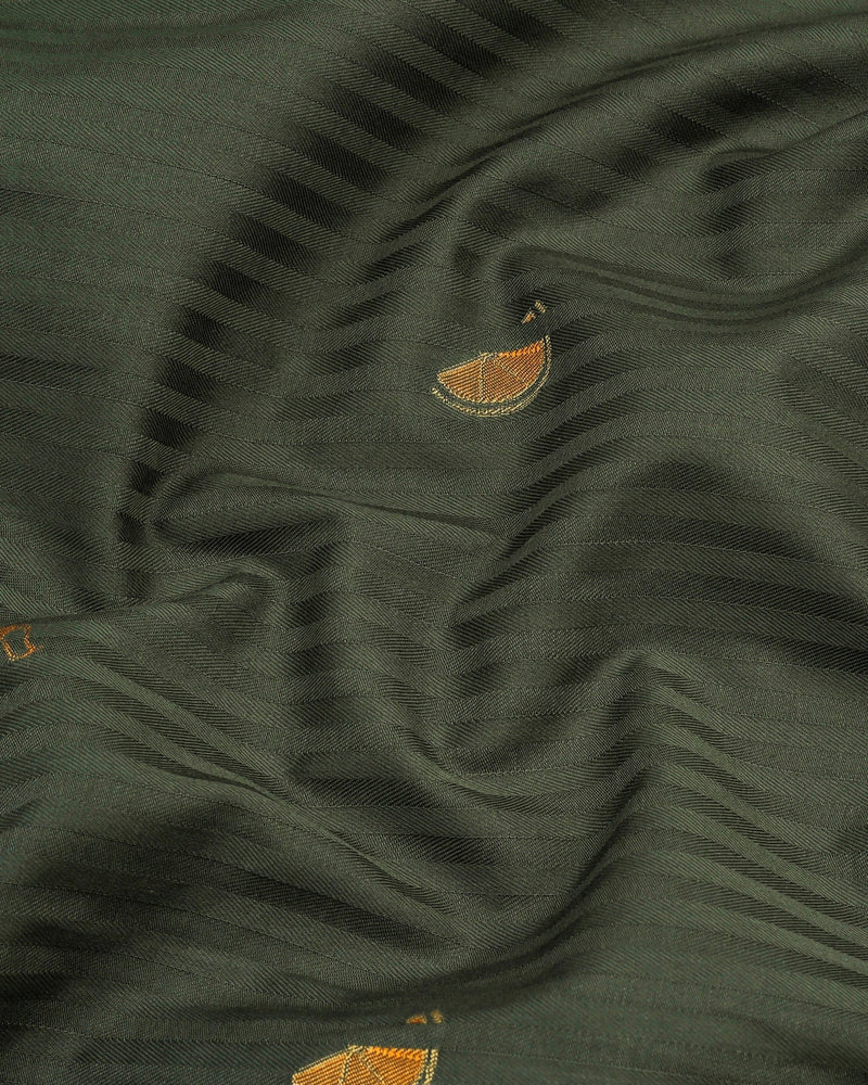 Coriander Green Jacquard Pattern Self Stripe Gizza  Shirt