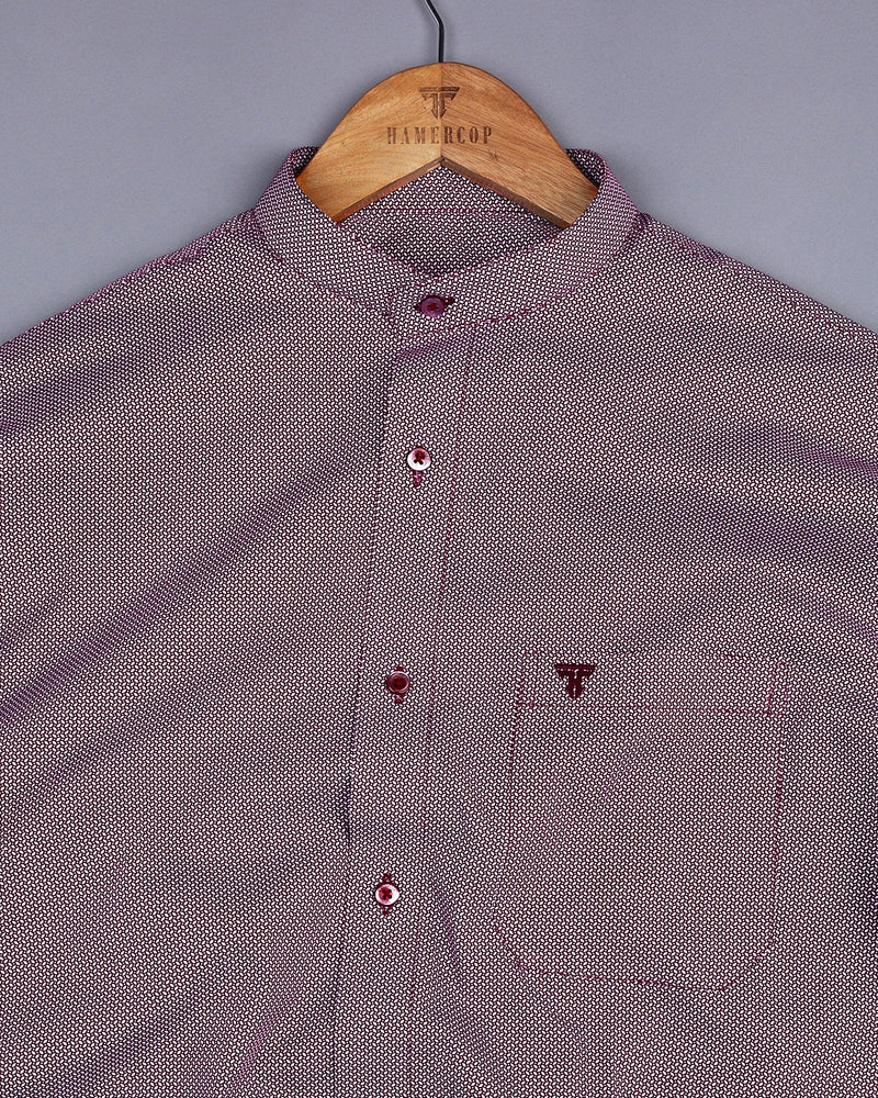 Capricorn Maroon With White Printed Cotton Shirt