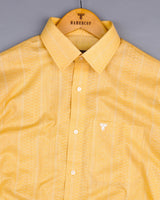 Midas Yellow With White Geometrical Printed Linen Cotton Shirt