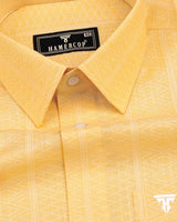 Midas Yellow With White Geometrical Printed Linen Cotton Shirt