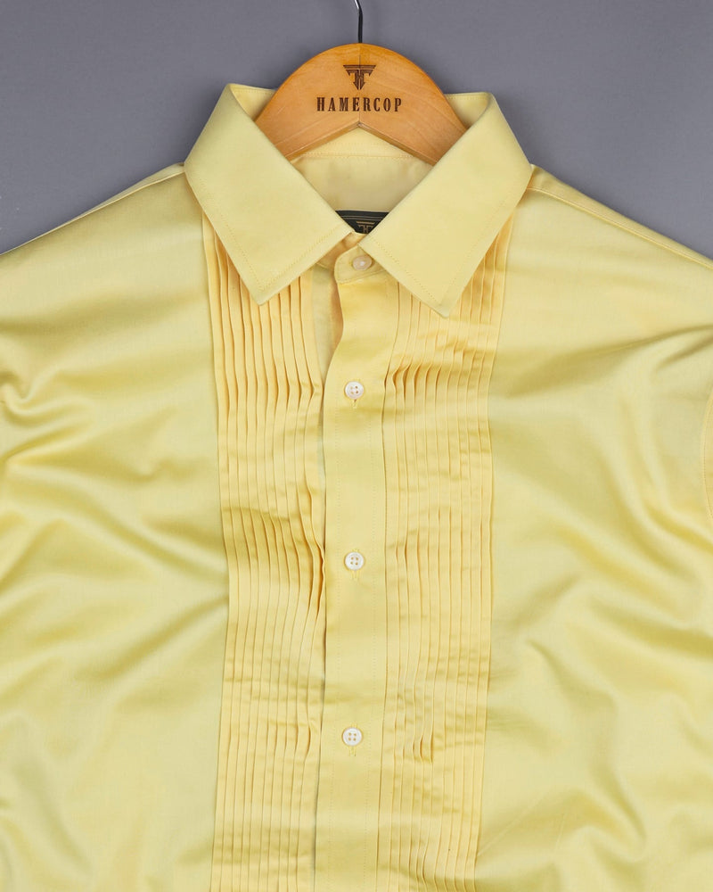 Lemon Yellow Soft Touch Satin Designer Tuxedo Shirt