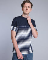 Twilight NavyBlue With White Stripe Premium Cotton Designer T-shirt