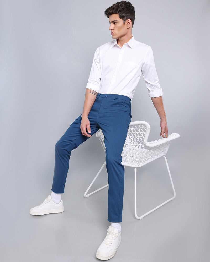 Indigo Blue Stretch Cotton Chinos