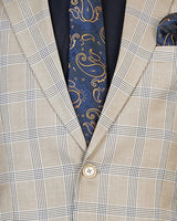 Brownish Grey Windowpane Check Single Breasted Blazer