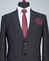 Black With White Verticle Striped Single Breasted Stretch Blazer